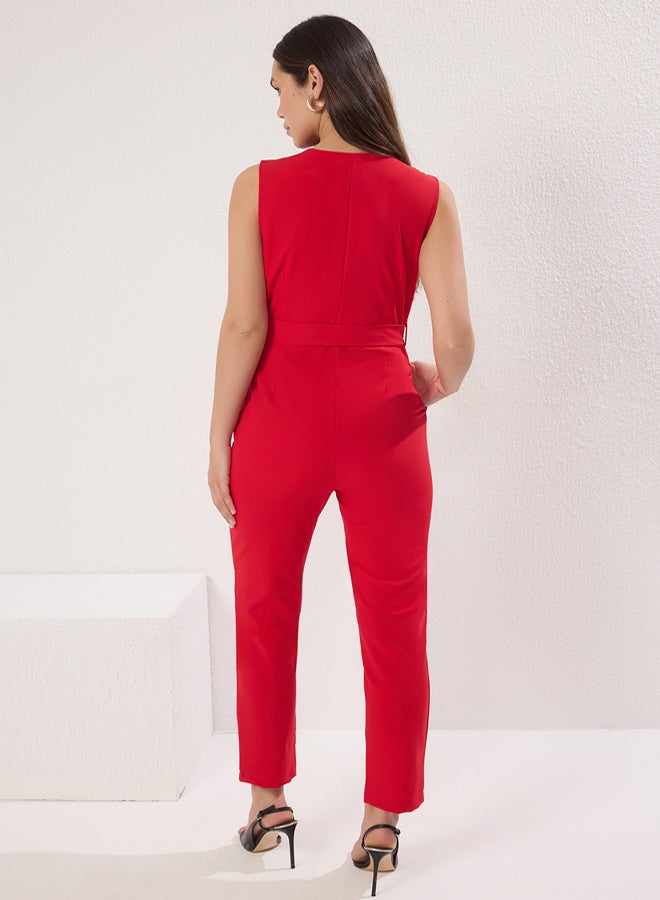 trendyol Red Double Breasted Lapel Detailed Woven Jumpsuit - Image 4