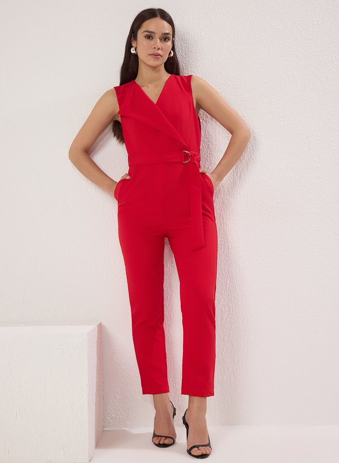 trendyol Red Double Breasted Lapel Detailed Woven Jumpsuit - Image 1