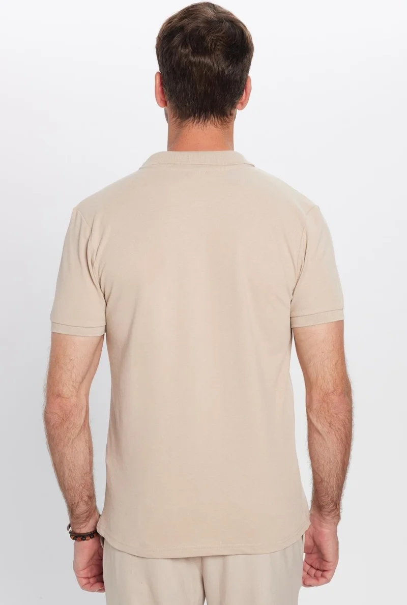 تودورس Men's Slim Fit Slim Cut Cotton Soft Texture Cool Fabric Plain Pique Stone Color Polo Neck T-Shirt