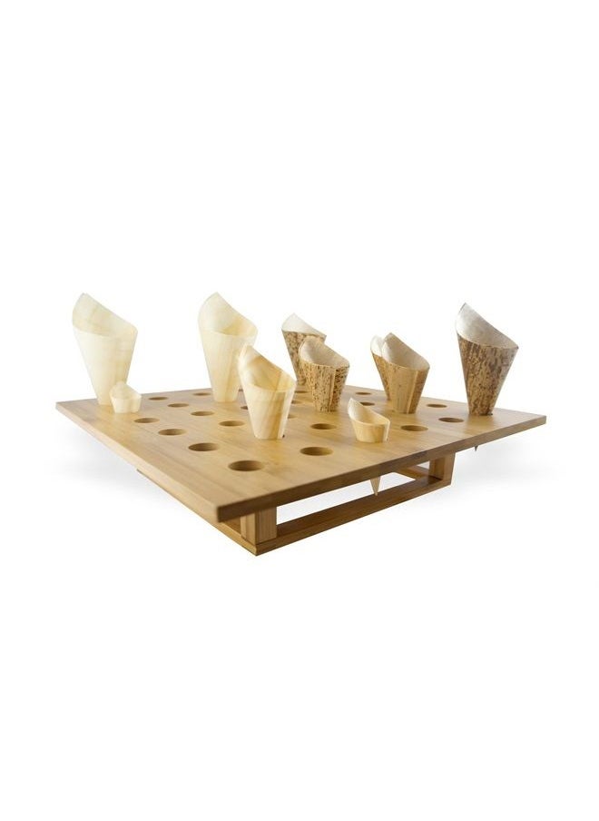 PacknWood 210SBAM36 - Bamboo Food Cone Stand and Temaki Display Bamboo Holder - Biodegradable Bamboo Cone Holder Stand for Starters, Sushi, and Ice Cream (36 Holes, 15.7" x 15.7") 