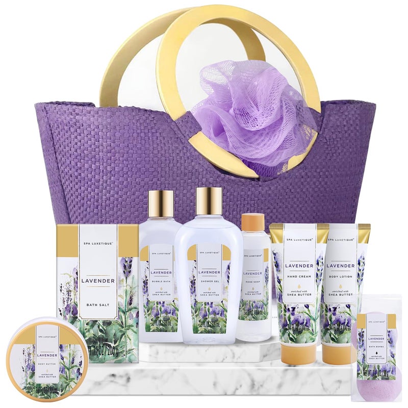 Spa Luxetique Gift Baskets for Women Spa Gifts for Women  10pcs Lavender Gift Sets with Body Lotion Bubble Bath Relaxing Bath Sets Mothers Day Gifts for Mom - Image 1