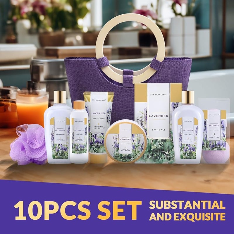 Spa Luxetique Gift Baskets for Women Spa Gifts for Women  10pcs Lavender Gift Sets with Body Lotion Bubble Bath Relaxing Bath Sets Mothers Day Gifts for Mom - Image 3