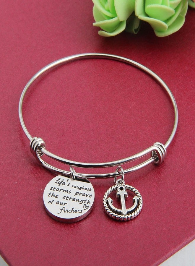 bobauna Life's Roughest Storms Prove the Strength of Our Anchors Inspirational Quote Adjustable Wire Bangle Bracelet (anchor bracelet) - Image 4