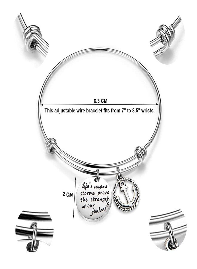 bobauna Life's Roughest Storms Prove the Strength of Our Anchors Inspirational Quote Adjustable Wire Bangle Bracelet (anchor bracelet) - Image 2