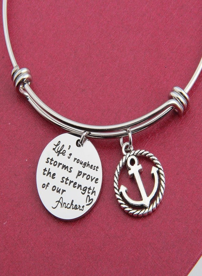 bobauna Life's Roughest Storms Prove the Strength of Our Anchors Inspirational Quote Adjustable Wire Bangle Bracelet (anchor bracelet) - Image 3