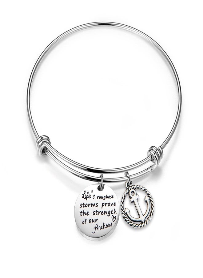 bobauna Life's Roughest Storms Prove the Strength of Our Anchors Inspirational Quote Adjustable Wire Bangle Bracelet (anchor bracelet) - Image 1