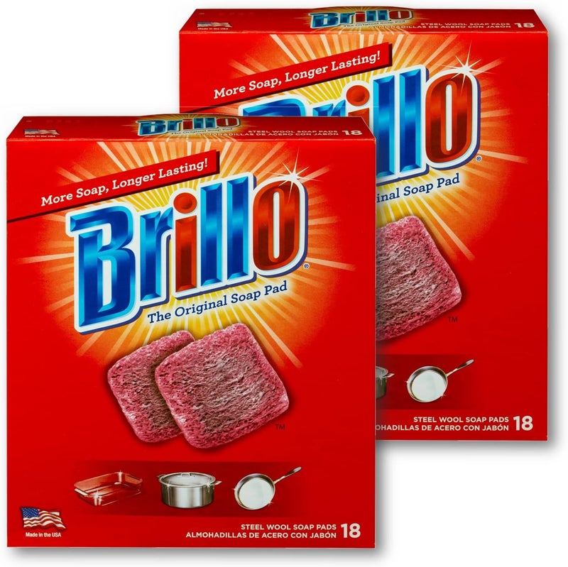 Brillo Steel Wool Soap Pads, Long Lasting, Original Scent Cleaning, 18 Count (Original, 18 Count (Pack of 2)) - Image 1