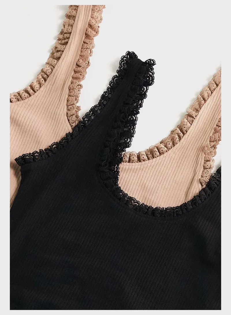 Miss Selfridge 2 Pack Lace Detail Top