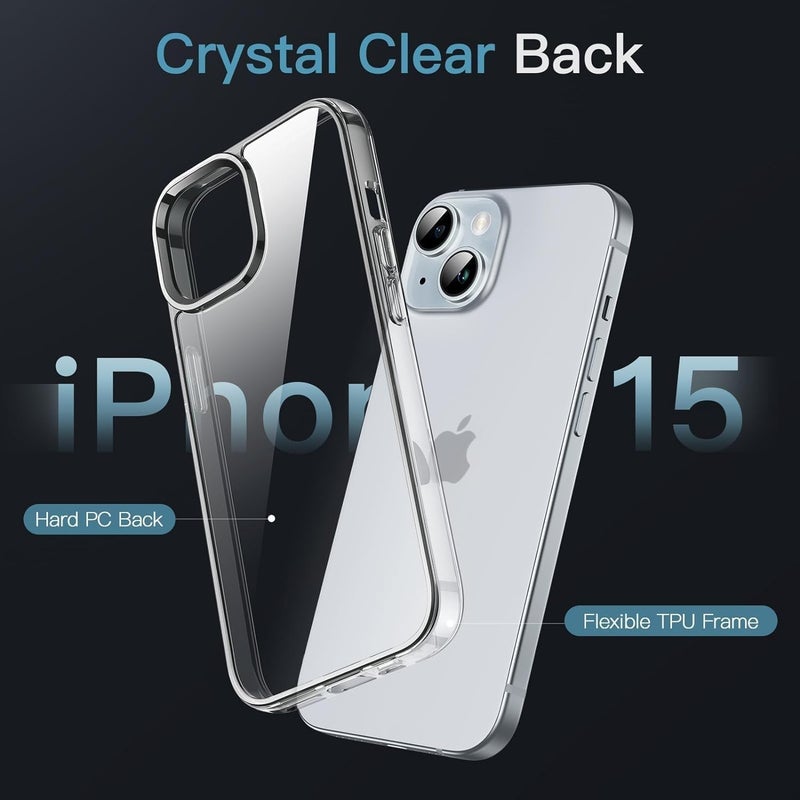 Sounce Back Cover Case for iPhone 15, Shockproof Scratch-Resistant TPU Hard Clear Back Case with Military-Grade Drop Protection [Crystal Transparent] - Image 3