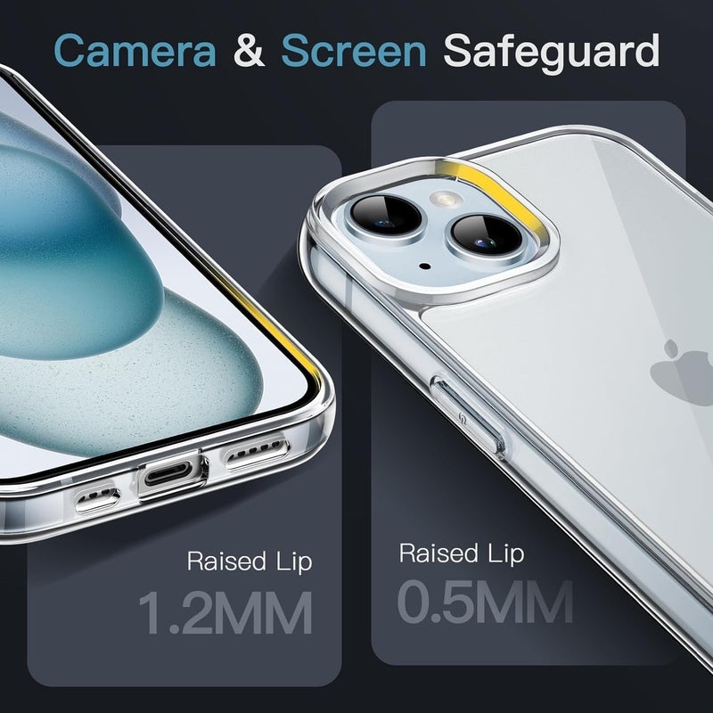 Sounce Back Cover Case for iPhone 15, Shockproof Scratch-Resistant TPU Hard Clear Back Case with Military-Grade Drop Protection [Crystal Transparent] - Image 4