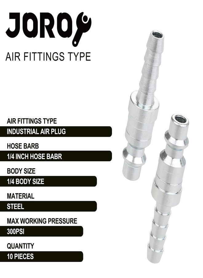 JOROY 1/4 Air Plug with Hose Barb, Industrial M-Type Fittings, 1/4 Inch Flow Size. 1/4 Inch Hose Barb, Steel Material, 300PSI, 10 Pieces Air Compressor Hose Fittings - Image 2