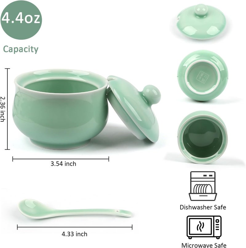 Tingyework Porcelain Salt Cellar with Lid and Spoon, 4.4 oz Salt Container Sugar Bowl for Spice & Seasonings, Elegant Kitchen Counter Decor, Chinese Celadon (Light Green) - Image 2