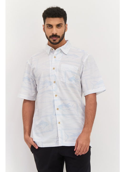 Men Regular Fit Allover Print Short Sleeve Casual Shirt, White