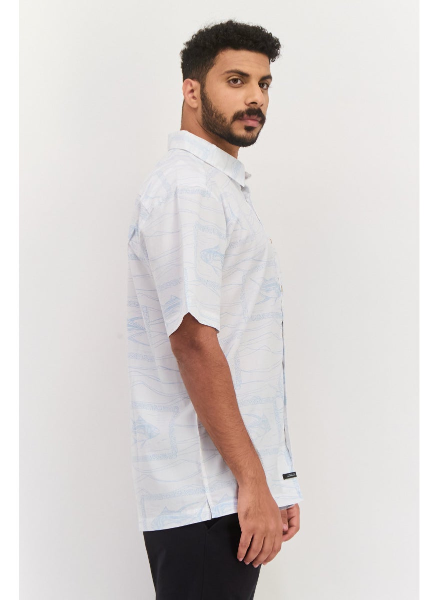 QUIKSILVER - Men Regular Fit Allover Print Short Sleeve Casual Shirt, White - Image 1