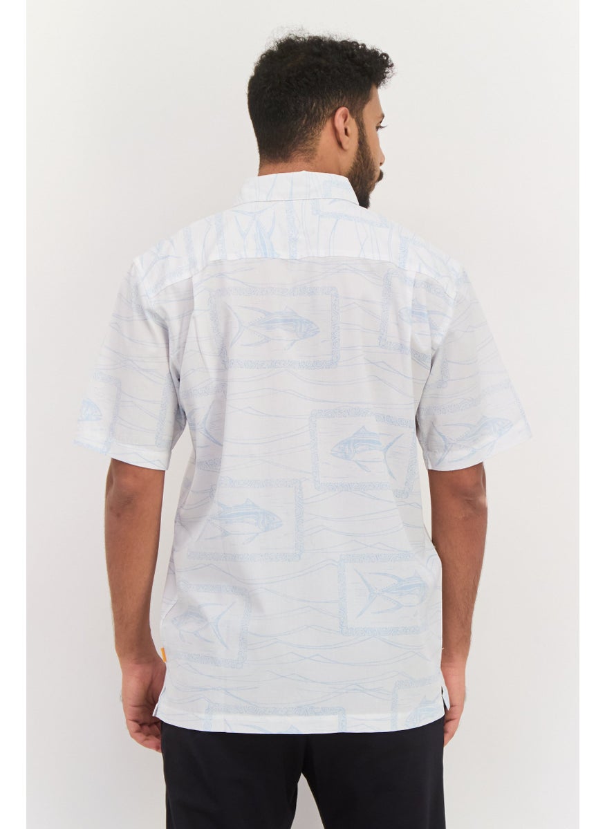 QUIKSILVER - Men Regular Fit Allover Print Short Sleeve Casual Shirt, White - Image 1