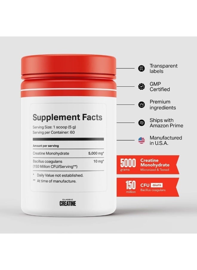 Old School Labs Classic CREATINE - Worldâ€™s First Probiotic Infused Creatine Monohydrate for Muscle Size, Strength, Immune Boost, Brain Health, And Gut Optimization, Unflavored, 300g Powder And Scoop  - Image 2