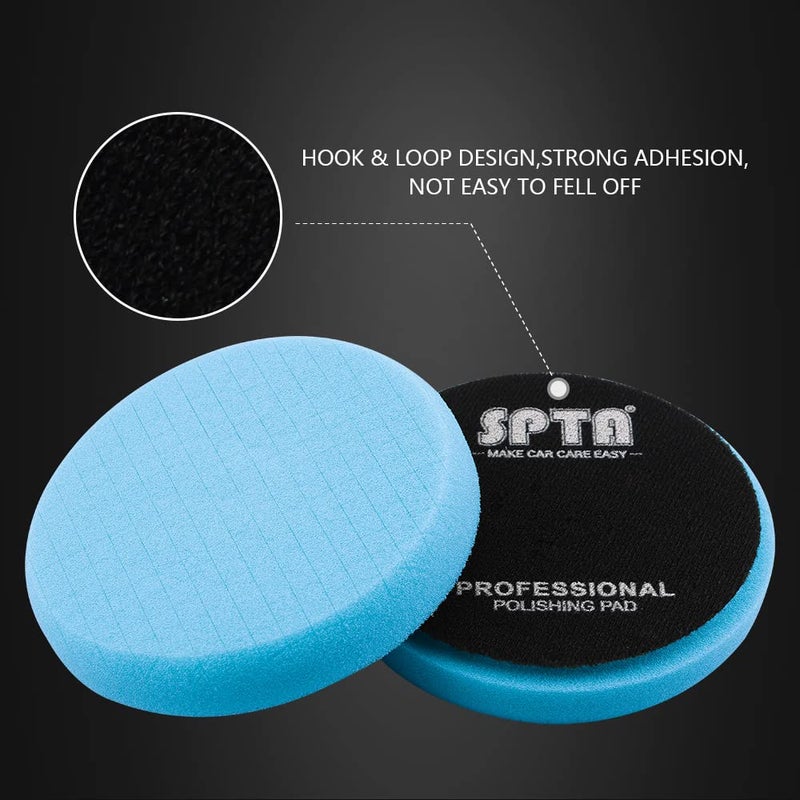 SPTA Blue T60 Moderate-Cut Foam Polishing Pads, 3Pcs 5.5 Inch Buffing Polishing Pads for 125mm Backing Plate Compound Buffing Sponge for Car Buffer Polisher Compounding, Polishing and Waxing -FPTSS5B-3 - Image 4