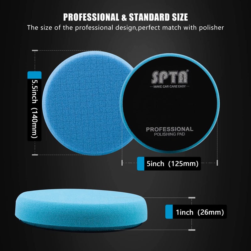 SPTA Blue T60 Moderate-Cut Foam Polishing Pads, 3Pcs 5.5 Inch Buffing Polishing Pads for 125mm Backing Plate Compound Buffing Sponge for Car Buffer Polisher Compounding, Polishing and Waxing -FPTSS5B-3 - Image 2