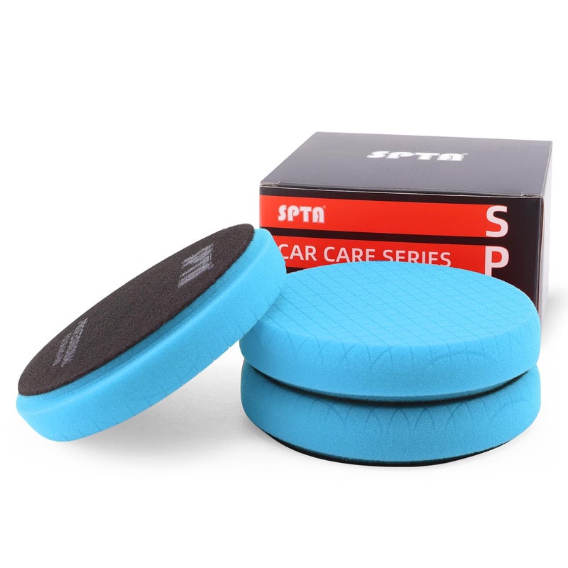 SPTA Blue T60 Moderate-Cut Foam Polishing Pads, 3Pcs 5.5 Inch Buffing Polishing Pads for 125mm Backing Plate Compound Buffing Sponge for Car Buffer Polisher Compounding, Polishing and Waxing -FPTSS5B-3 - Image 1