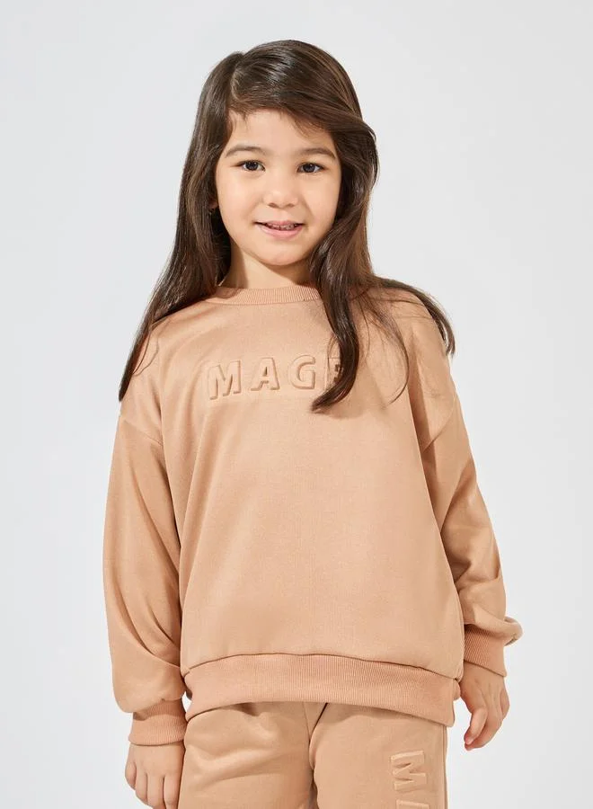 Styli Embossed Print Drop Shoulder Sweatshirt & Jogger Set
