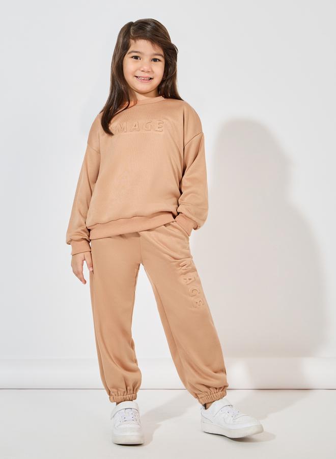 Styli Embossed Print Drop Shoulder Sweatshirt and Jogger Set - Image 1