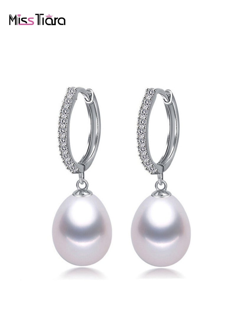 MissTiara Freshwater White Pearl Drop Earrings S925 Sterling Silver Dangle Pearl Earrings for Women  - Image 1