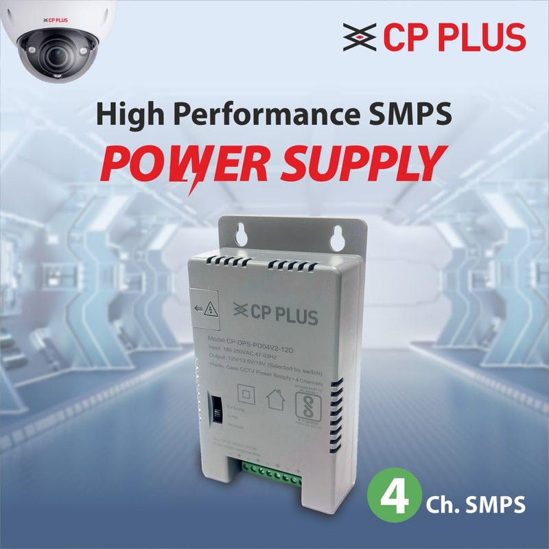 CP PLUS مزود طاقة CCTV 4 قنوات SMPS | محول عالي الكفاءة 12V 3A مع مؤشرات LED | فلتر EMI | حماية من الحمل الزائد والدوائر القصيرة | للاستخدام مع كاميرات المراقبة | CP-DPS-PD04V2-12D - Image 2