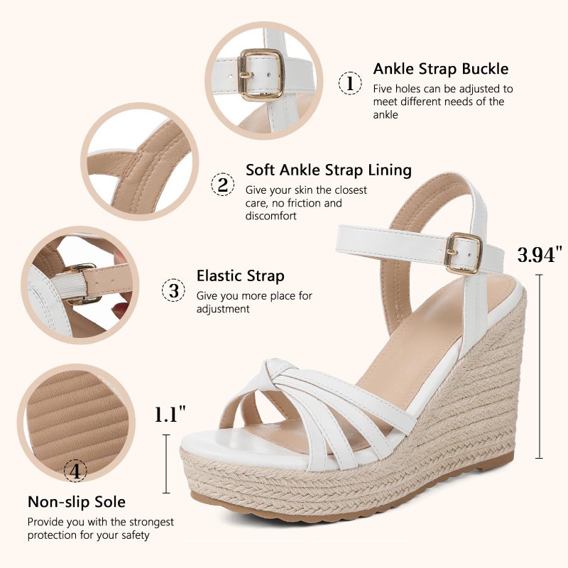 mikarka Sandals for Women 2026: Comfortable Wedge Platform Sandals Women - Braided Espadrilles for Women Ankle Strap Open Toe Wedges Heels Beach Sandals Summer Shoes White, US Size 7 - Image 4