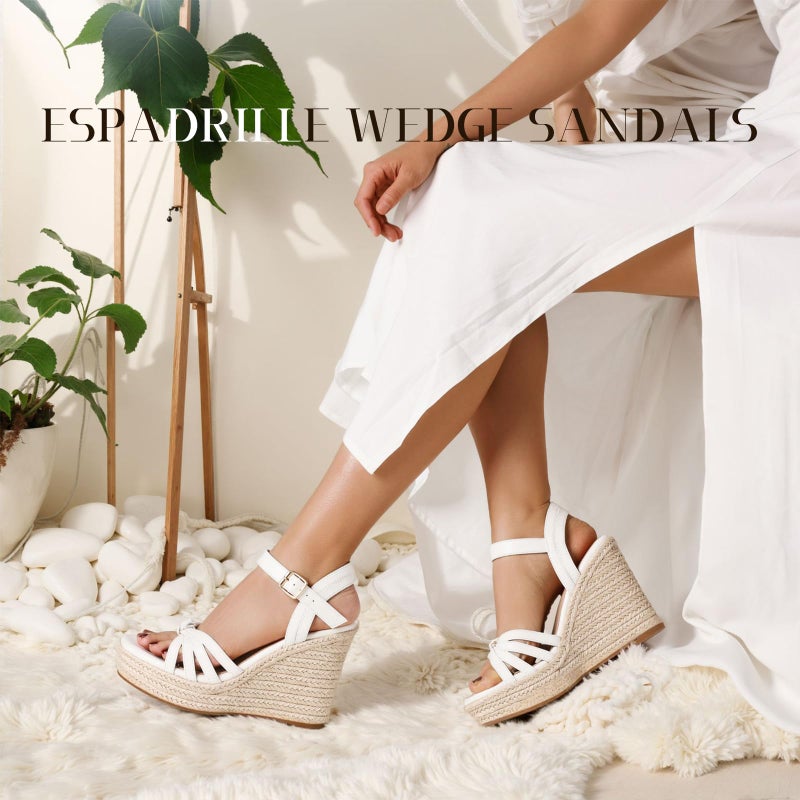 mikarka Sandals for Women 2026: Comfortable Wedge Platform Sandals Women - Braided Espadrilles for Women Ankle Strap Open Toe Wedges Heels Beach Sandals Summer Shoes White, US Size 7 - Image 5