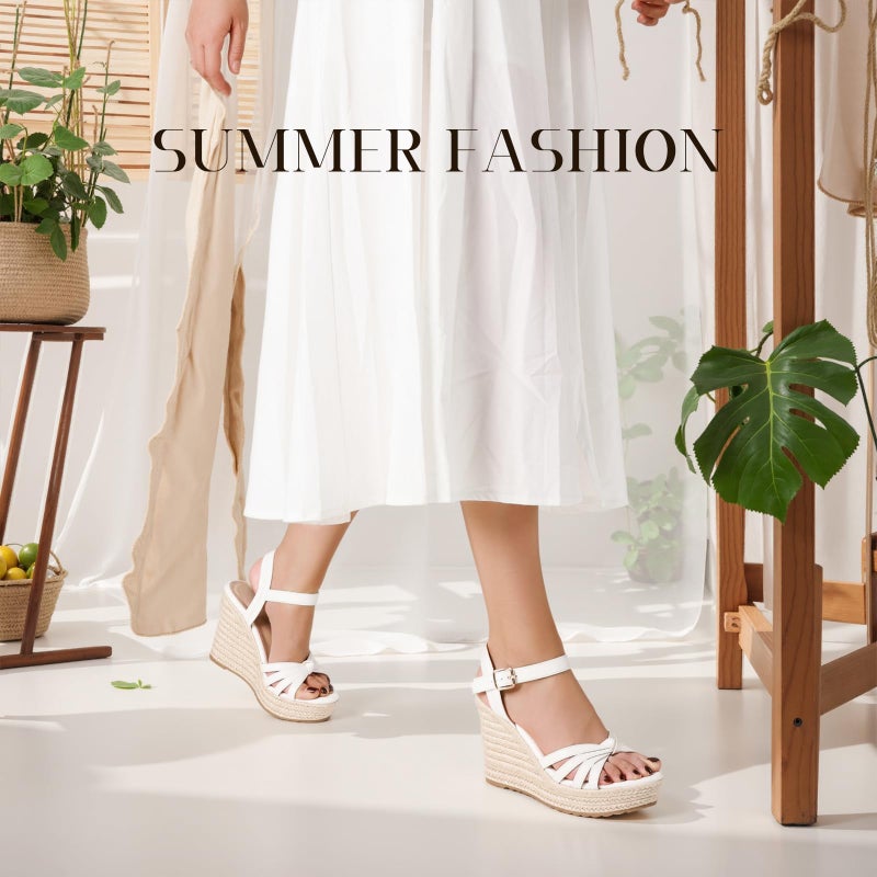 mikarka Sandals for Women 2026: Comfortable Wedge Platform Sandals Women - Braided Espadrilles for Women Ankle Strap Open Toe Wedges Heels Beach Sandals Summer Shoes White, US Size 7 - Image 2