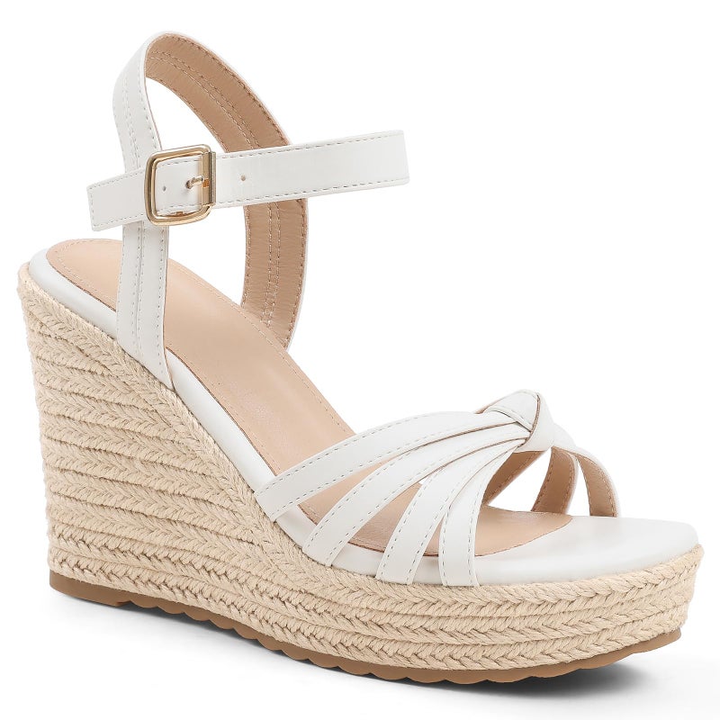 mikarka Sandals for Women 2026: Comfortable Wedge Platform Sandals Women - Braided Espadrilles for Women Ankle Strap Open Toe Wedges Heels Beach Sandals Summer Shoes White, US Size 7 - Image 1