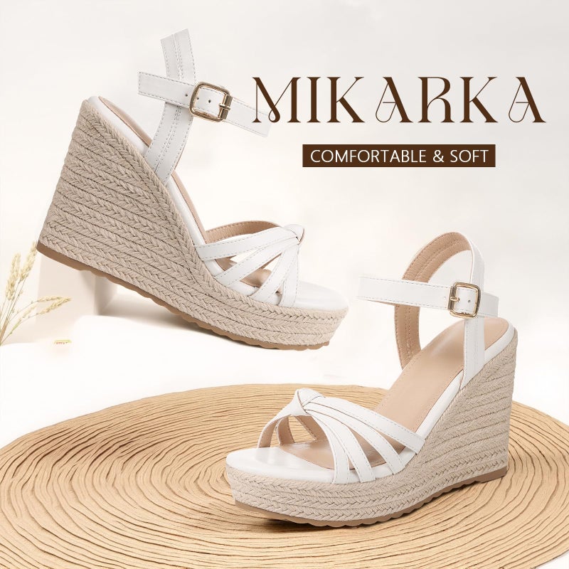 mikarka Sandals for Women 2026: Comfortable Wedge Platform Sandals Women - Braided Espadrilles for Women Ankle Strap Open Toe Wedges Heels Beach Sandals Summer Shoes White, US Size 7 - Image 3