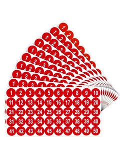 Number Stickers, Consecutive Number Stickers (1-50) 2.54cm Number Labels Waterproof Self-Adhesive Universal Label for Indoor Outdoor Daily Storage Uses (Red, 10 Sheets)