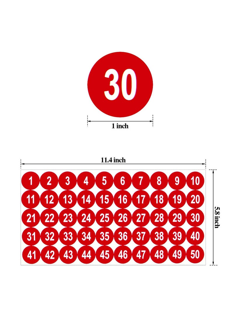 Excefore - Number Stickers, Consecutive Number Stickers (1-50) 2.54cm Number Labels Waterproof Self-Adhesive Universal Label for Indoor Outdoor Daily Storage Uses (Red, 10 Sheets) - Image 1