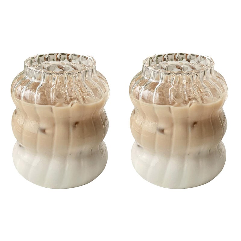 MANMAOHE 22 Oz Ribbed Glass Cups Set of 2 Creative Wavy Drinking Glasses Vintage Ribbed Glassware Vintage Ripple Drinking Glasses for Coffee Cocktail Juice Water Soda