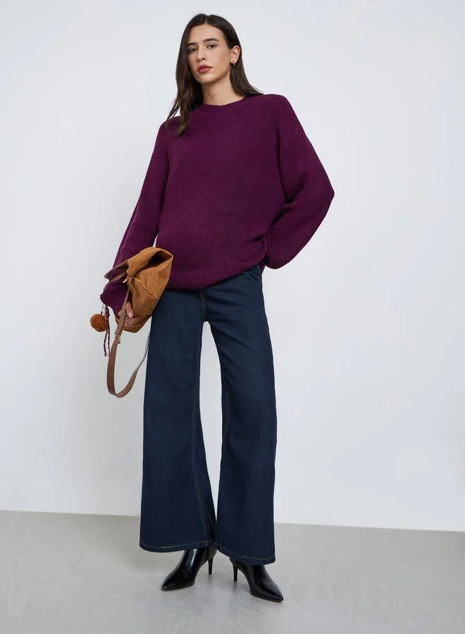 Styli Styli Burgundy Chunky Knit Sweater