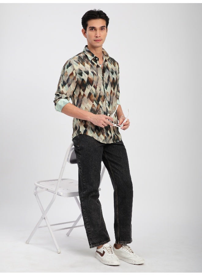 Beyoung Light Beige Leaf Abstract Printed Shirt  - Image 5