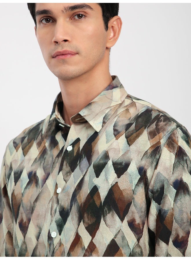 Beyoung Light Beige Leaf Abstract Printed Shirt  - Image 4