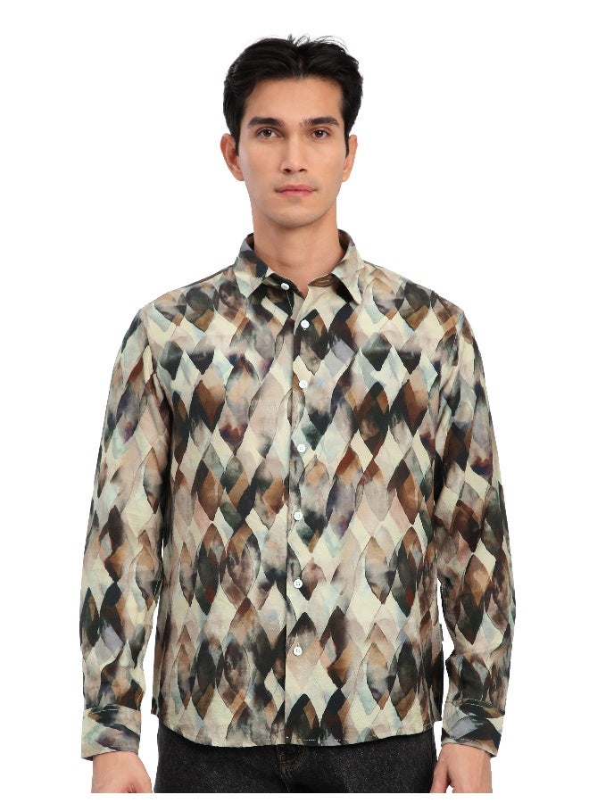 Beyoung Light Beige Leaf Abstract Printed Shirt  - Image 3