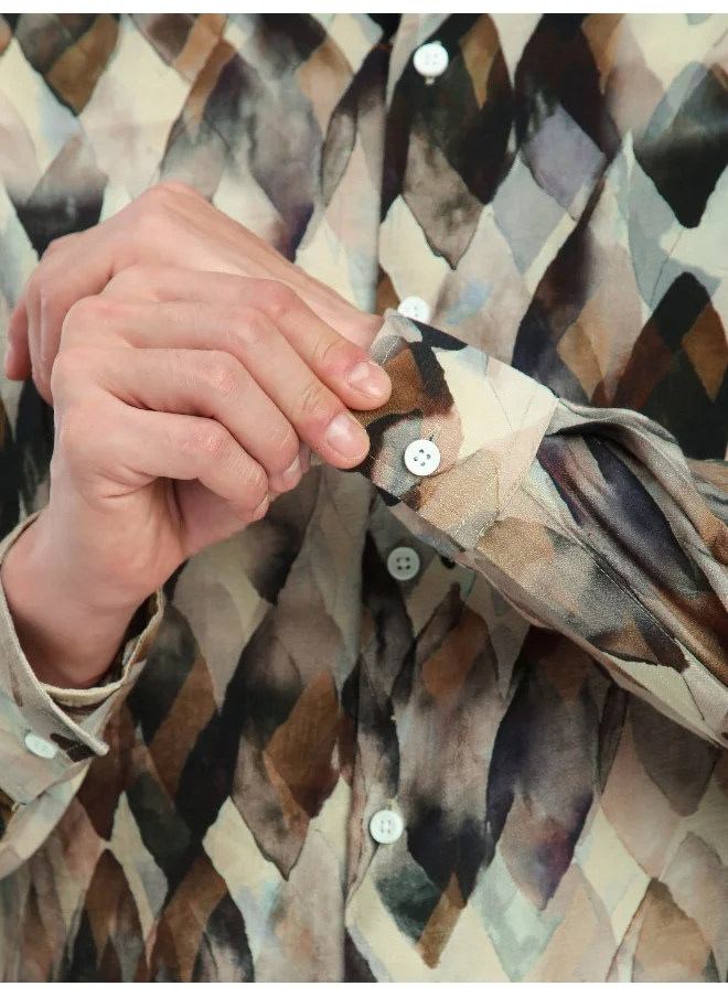 بيونغ Light Beige Leaf Abstract Printed Shirt