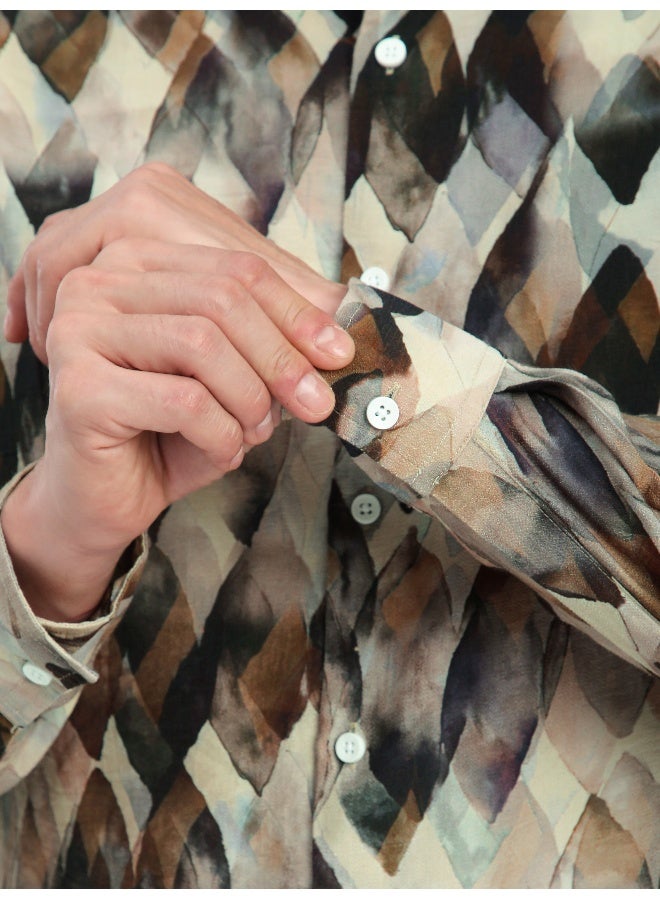 Beyoung Light Beige Leaf Abstract Printed Shirt  - Image 2