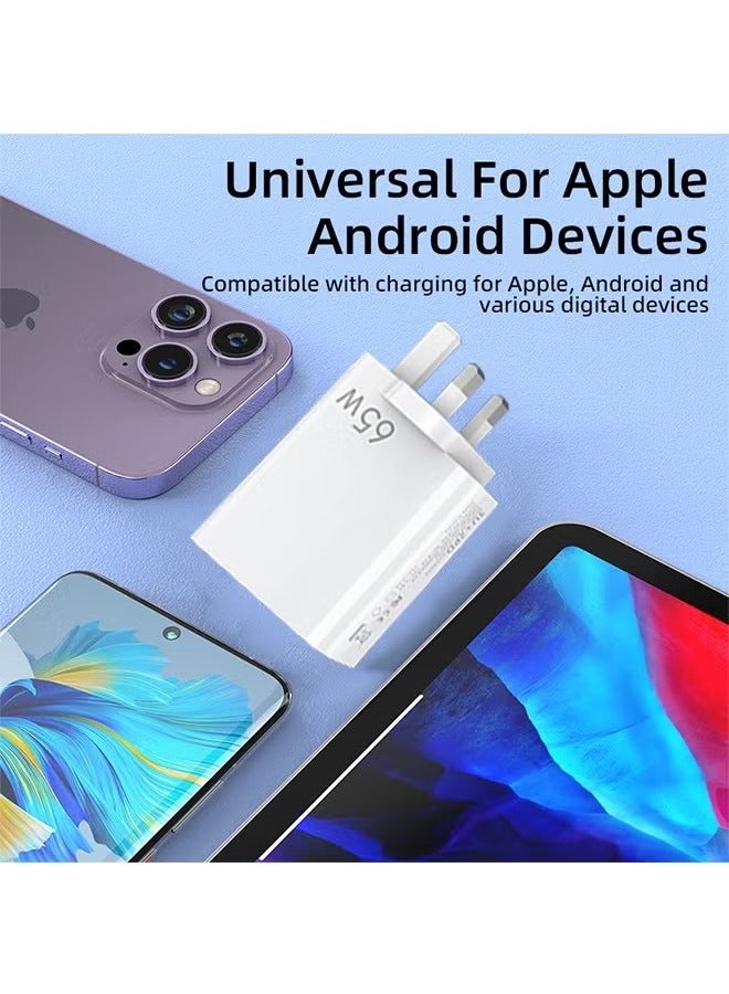 65W 5-Port Fast Charger, 6.6A 2 USB C + 3 USB A Ports Plug, Wall Charging Plug, G Adapter Compatible with charging for Apple Android, Support PD20W and QC3.0 charging protocols - Image 5