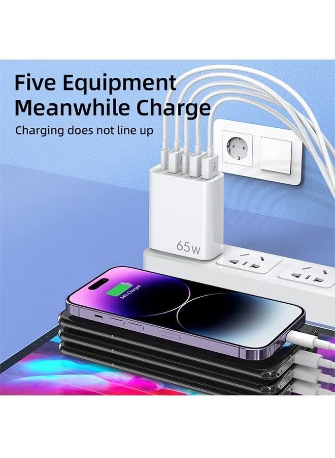 65W 5-Port Fast Charger, 6.6A 2 USB C + 3 USB A Ports Plug, Wall Charging Plug, G Adapter Compatible with charging for Apple Android, Support PD20W and QC3.0 charging protocols - Image 3
