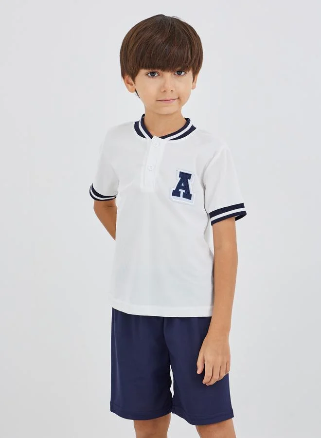 ستايلي Styli Patch Detail Polo T-Shirt and Solid Shorts Set