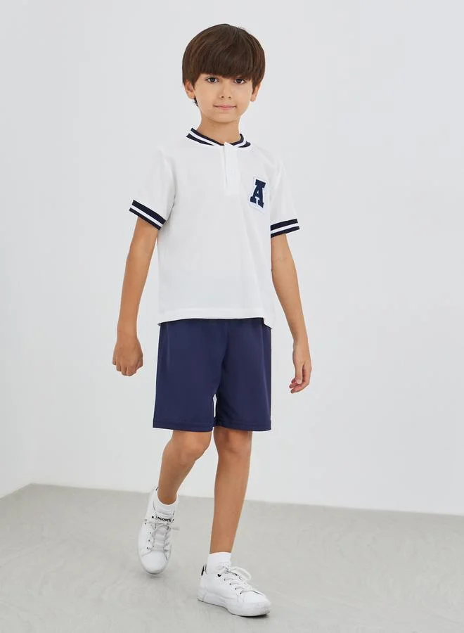 ستايلي Styli Patch Detail Polo T-Shirt and Solid Shorts Set