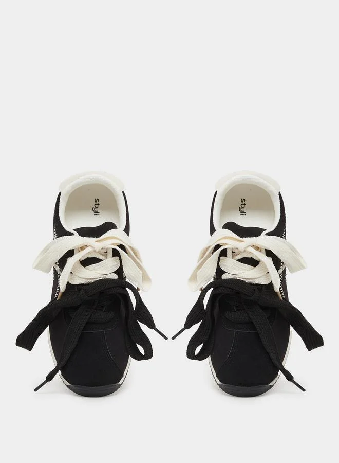 Styli Styli Lace Up Sneakers with Stitching Detail
