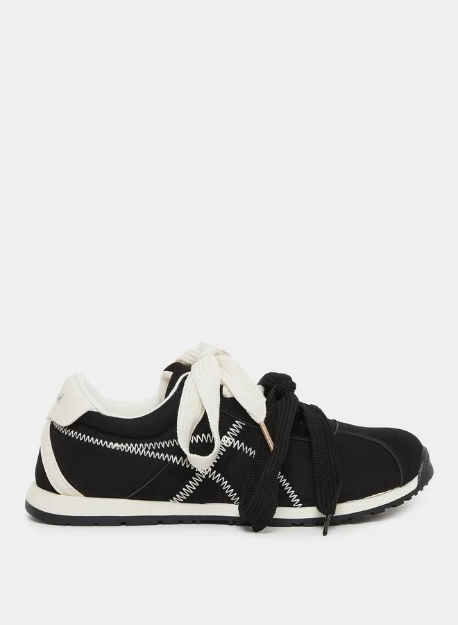 ستايلي Styli Lace Up Sneakers with Stitching Detail