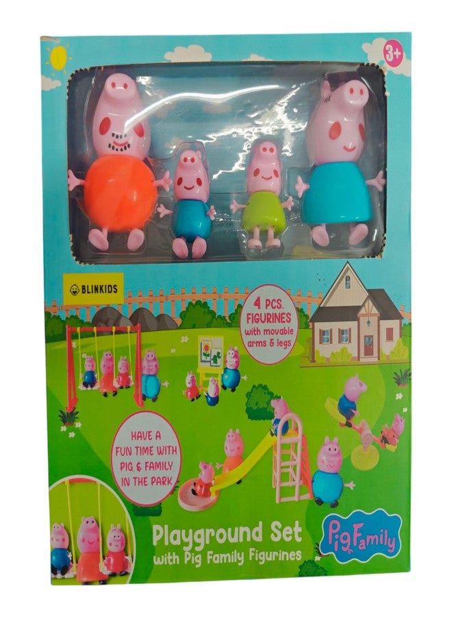 Blinkids Toys Pig Family Playground Park Set with Pig Family Figures, Slide, Swing, See-Saw for Kids/Pretend Playground Set for Kids. Best for Birthday Gifts. - Image 1