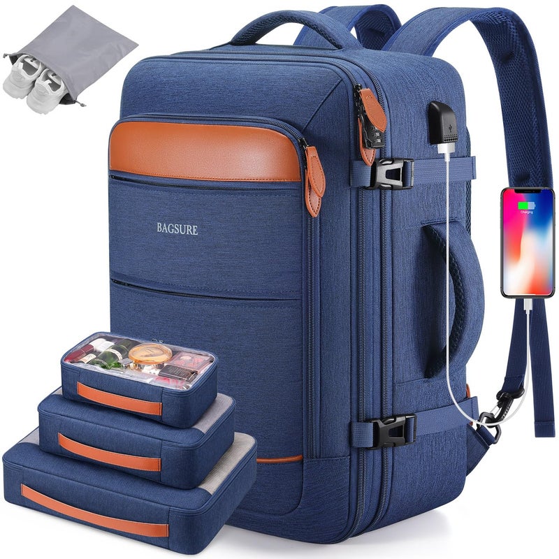 Bagsure Travel Backpack Carry On Backpack 42L Flight Approved, Expandable Laptop Backpack with Packing Cubes & Shoe Pocket, Water Resistant Luggage Backpack for Men Women, Large Backpack 20 * 14 * 7" - Image 1