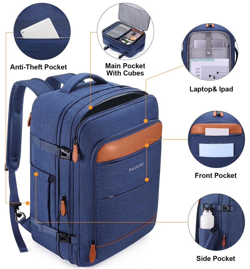 Bagsure Travel Backpack Carry On Backpack 42L Flight Approved, Expandable Laptop Backpack with Packing Cubes & Shoe Pocket, Water Resistant Luggage Backpack for Men Women, Large Backpack 20 * 14 * 7" - Image 5